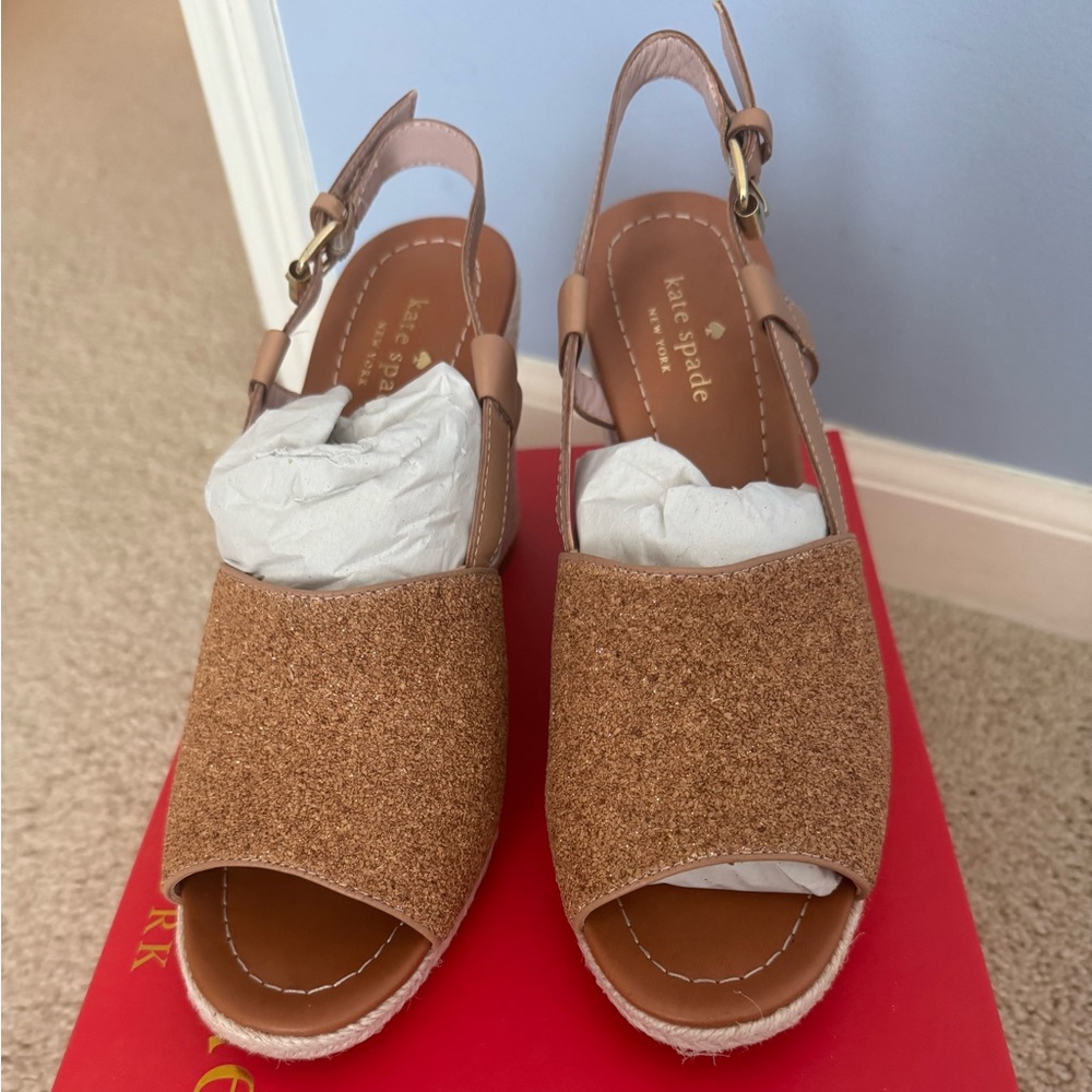 Beacon Gold Glitter Espadrille Slingback Wedges